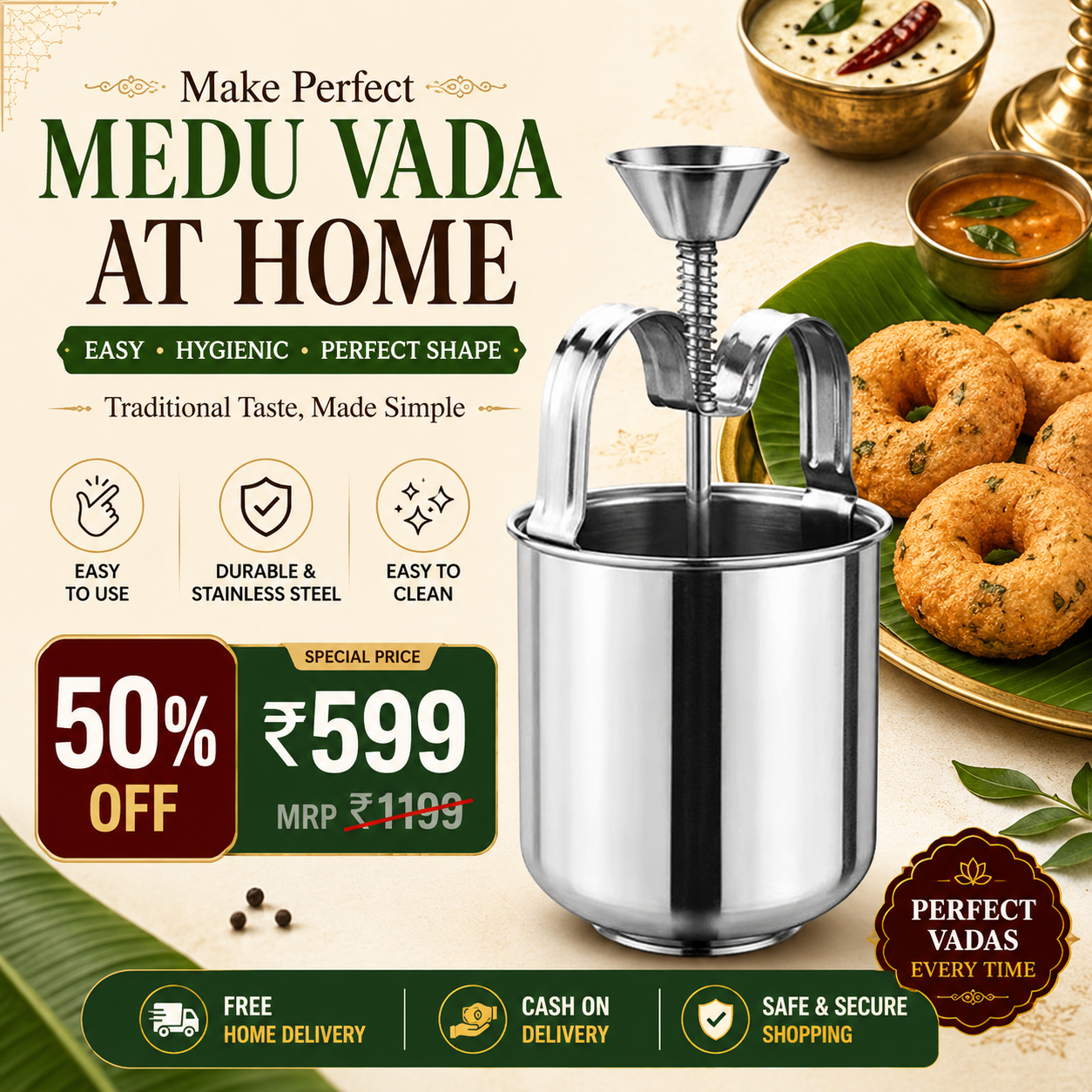 Stainless Steel Medu Vada Maker | 50% OFF Today